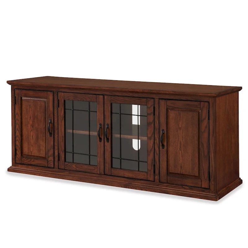 Leick Home 80360 Burnished Oak Leaded Glass TV Stand