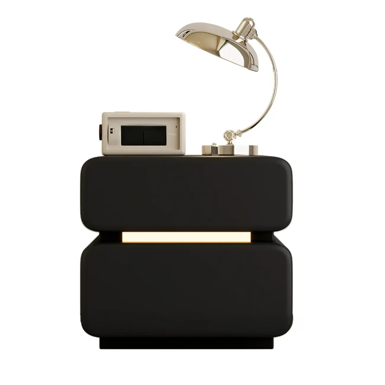 Modern Black Leather Top  2 Drawers Accent Nightstand