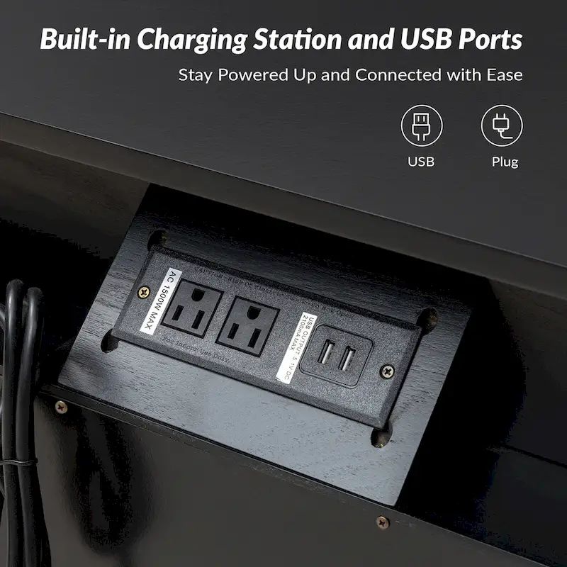 2 - Drawer Nightstand with Built-In Outlets and Pull-out Tray