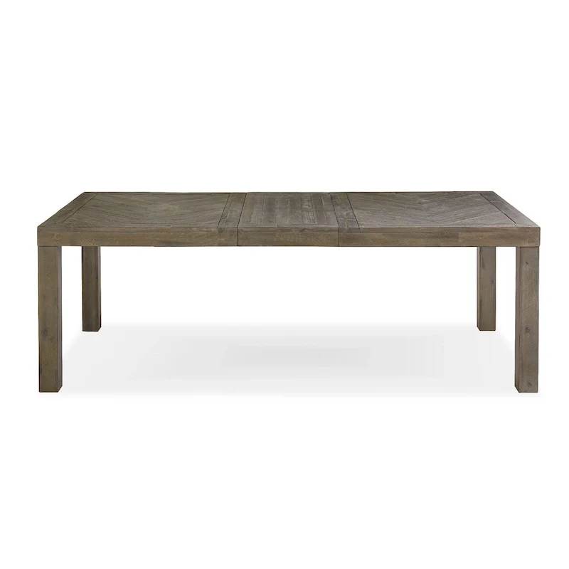 72-89 Inch Extendable Acacia Wood Dining Table, Herringbone Pattern, Gray