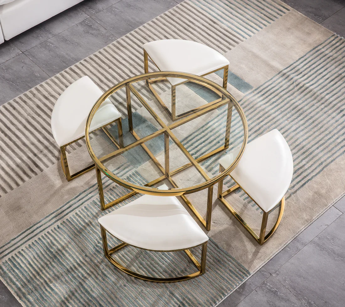 Alexa Glass Coffee Table with 4 Stools