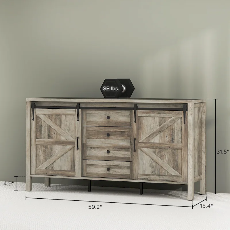 59-Inch Sideboard Buffet Cabinet with Sliding Barn Doors and Adjustable Shelves