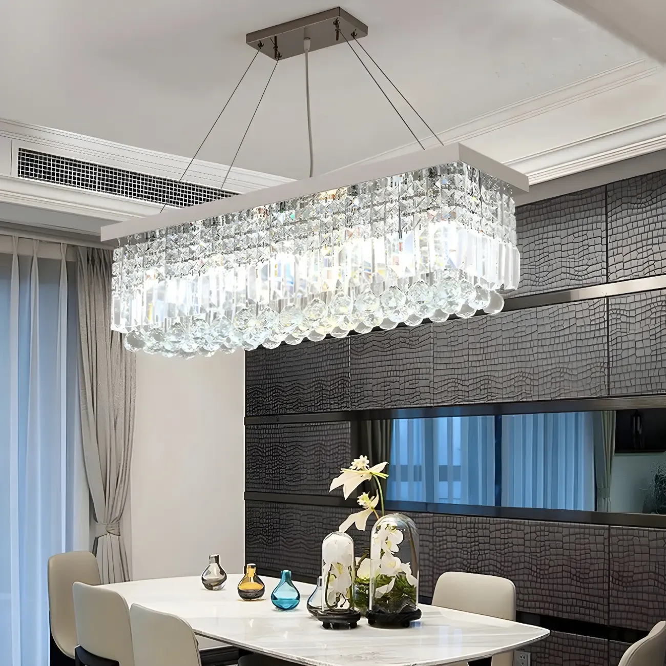 Modish Crystal Rectangle Island Pendant Light for Kitchen