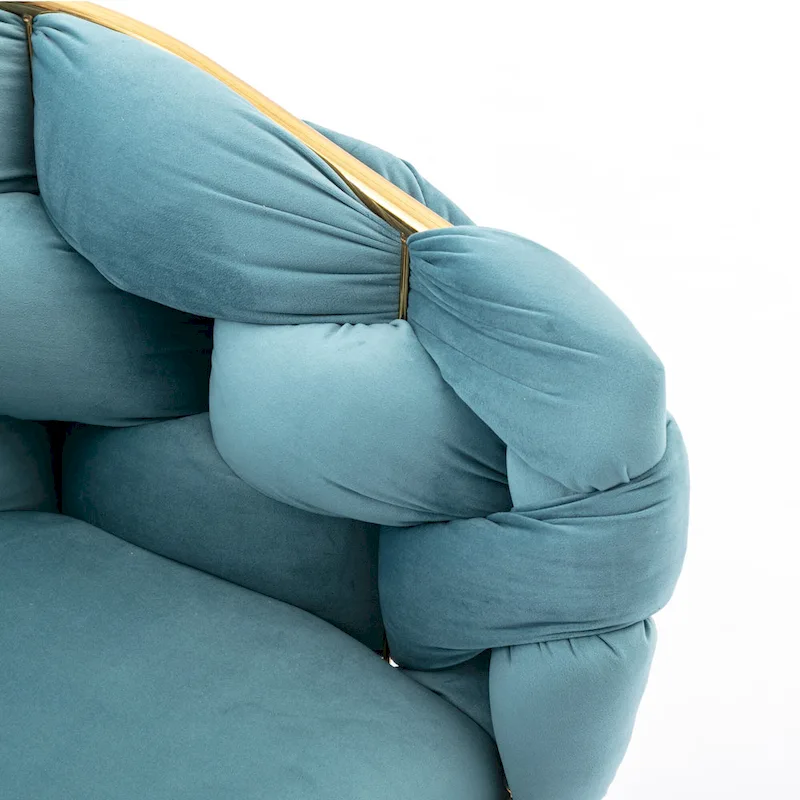 Blue Velvet Accent Chair with Gold Metal Legs – Modern Style, Seats 1