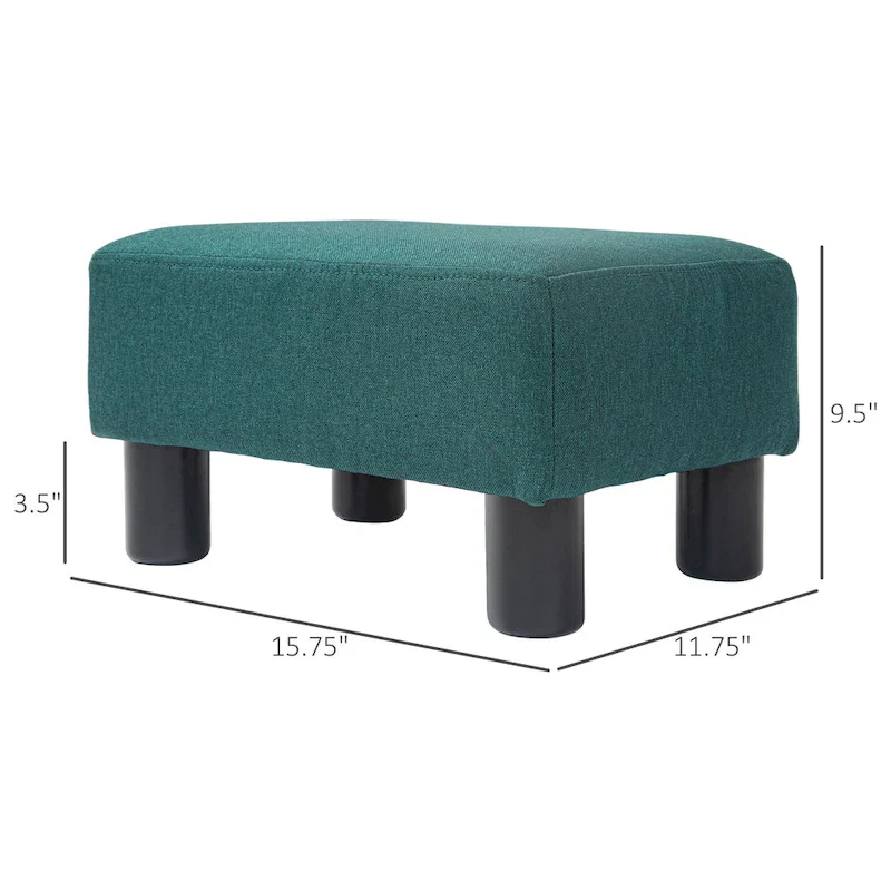 Dark Blue Linen Footrest Ottoman - Rectangle Cube Design