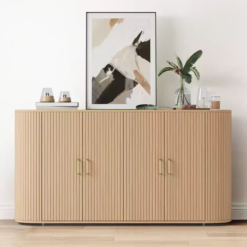 COZONY 63 Fluted Sideboard Buffet Cabinet with Storage, Modern Credenza with Adjustable Shelves & Curved Edge for Dining Room