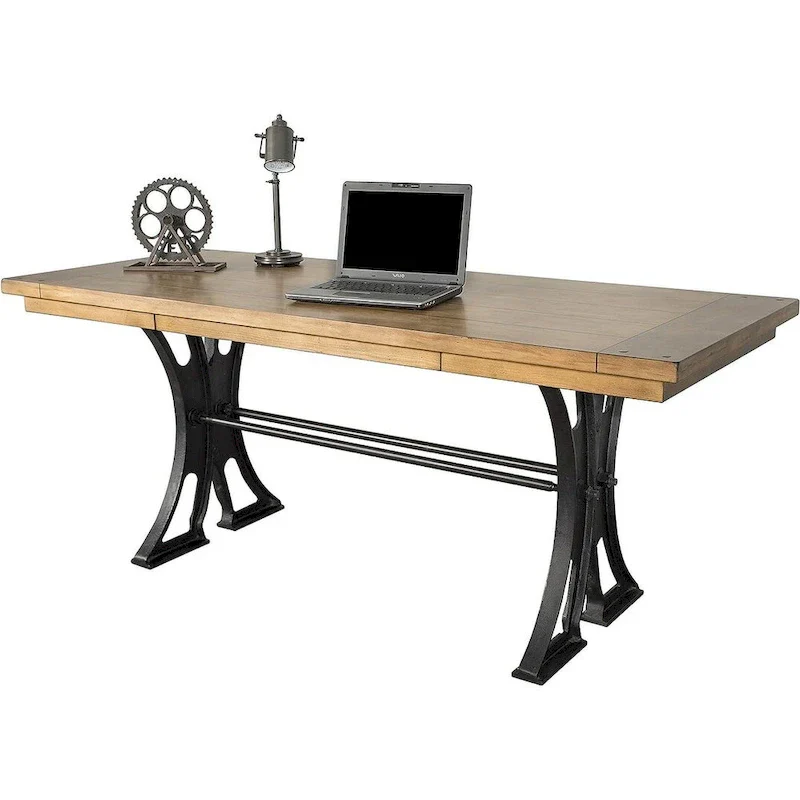 Rustic Writing Desk - Brown - Steel Frame