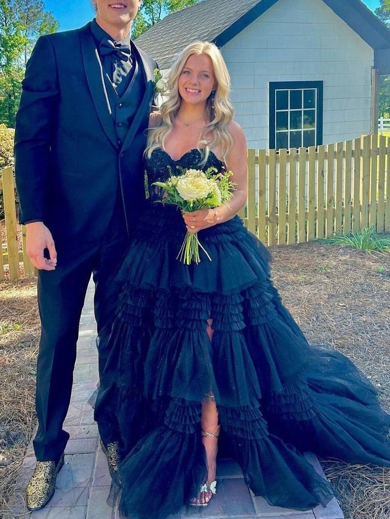 A-Line Sweetheart Tiered Long Tulle Prom Dress