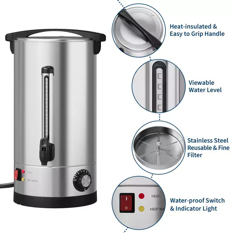 10L / 60 Cups commercial Coffee Urn, Large Capacity Coffee Maker with Filter Basket for Buffet, Parties, Weddings