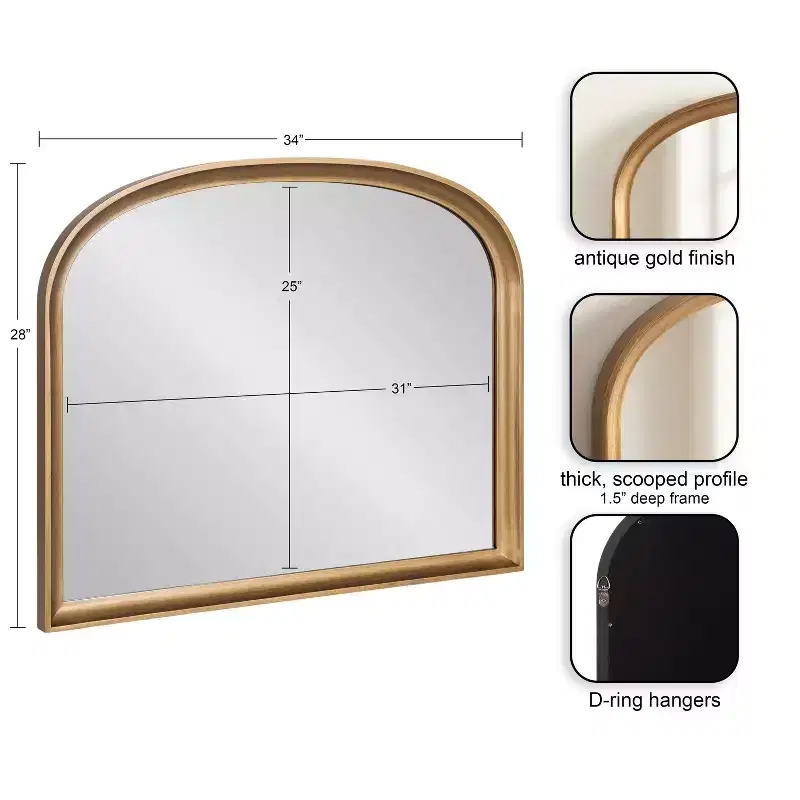 Kate & Laurel All Things Decor 34"X28" Hatherleigh Basket Arch Wall Mirror Gold