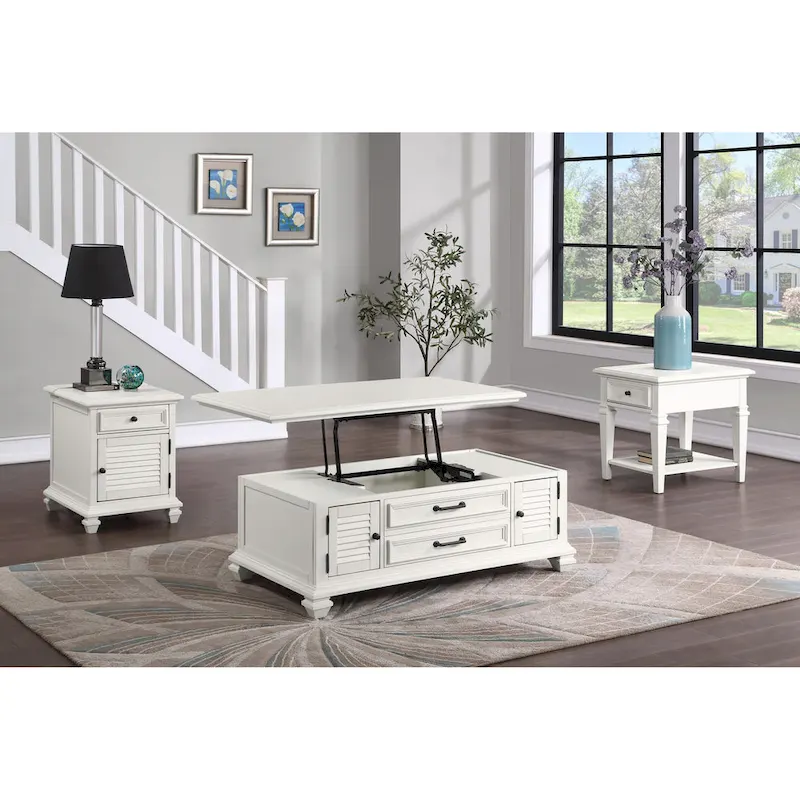 Steve Silver Castana Modern Farmhouse Soft White Side Table with USB