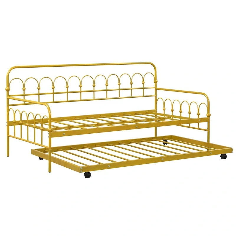 Twin Size Metal Daybed w/Trundle Sofa Bed Lockable Wheels