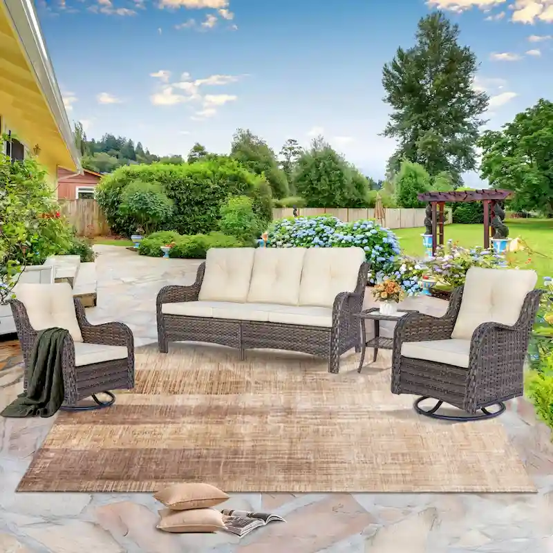 High Back Wicker Outdoor Patio Conversation Sets with Swivel Chairs