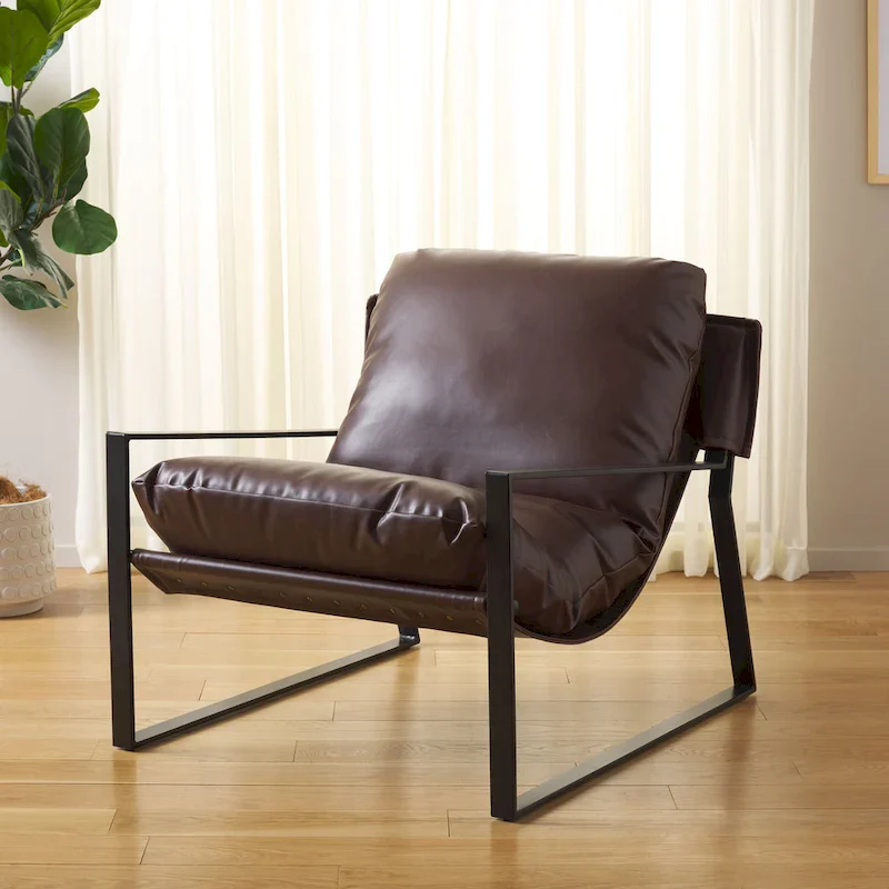 Black Pillow Top Accent Chair, Reclining Sling Back, 1-Person