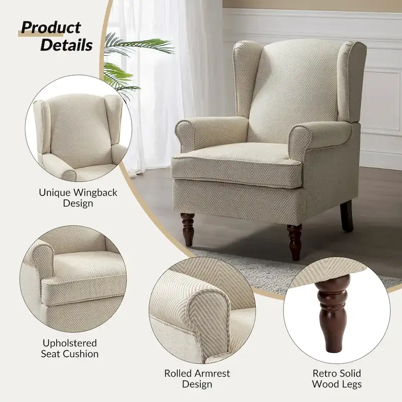 Epimethis Traditional Fabric Accent Armchair with Turned Legs Set of 2 by HULALA HOME