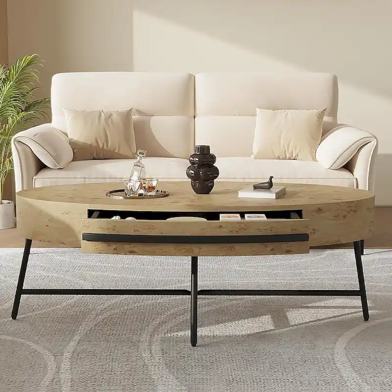 Modern Center Oval Coffee Table with Drawer - N/A