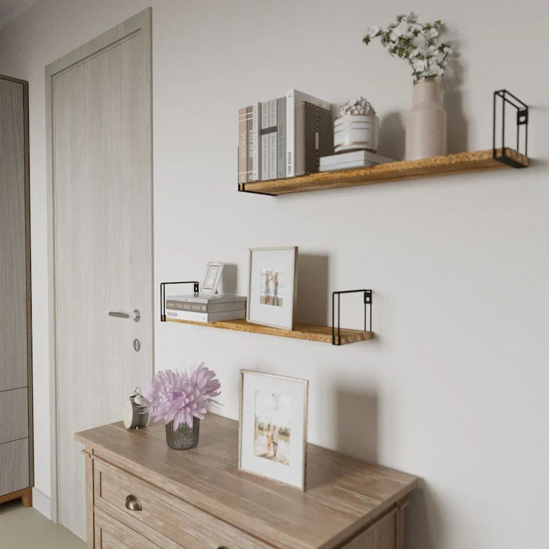 Wallniture Avila 24x4.5 Kitchen Wall Shelves, Natural Burned,Set of 4