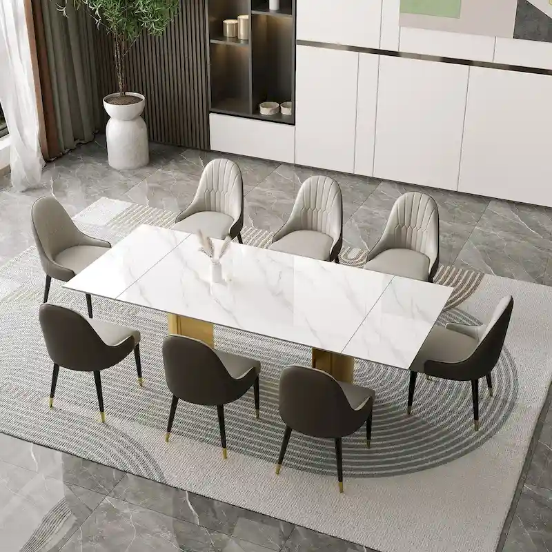 9 - Piece 94.48 Extendable Sintered Stone Dining Table with 8 Chairs Dining Set