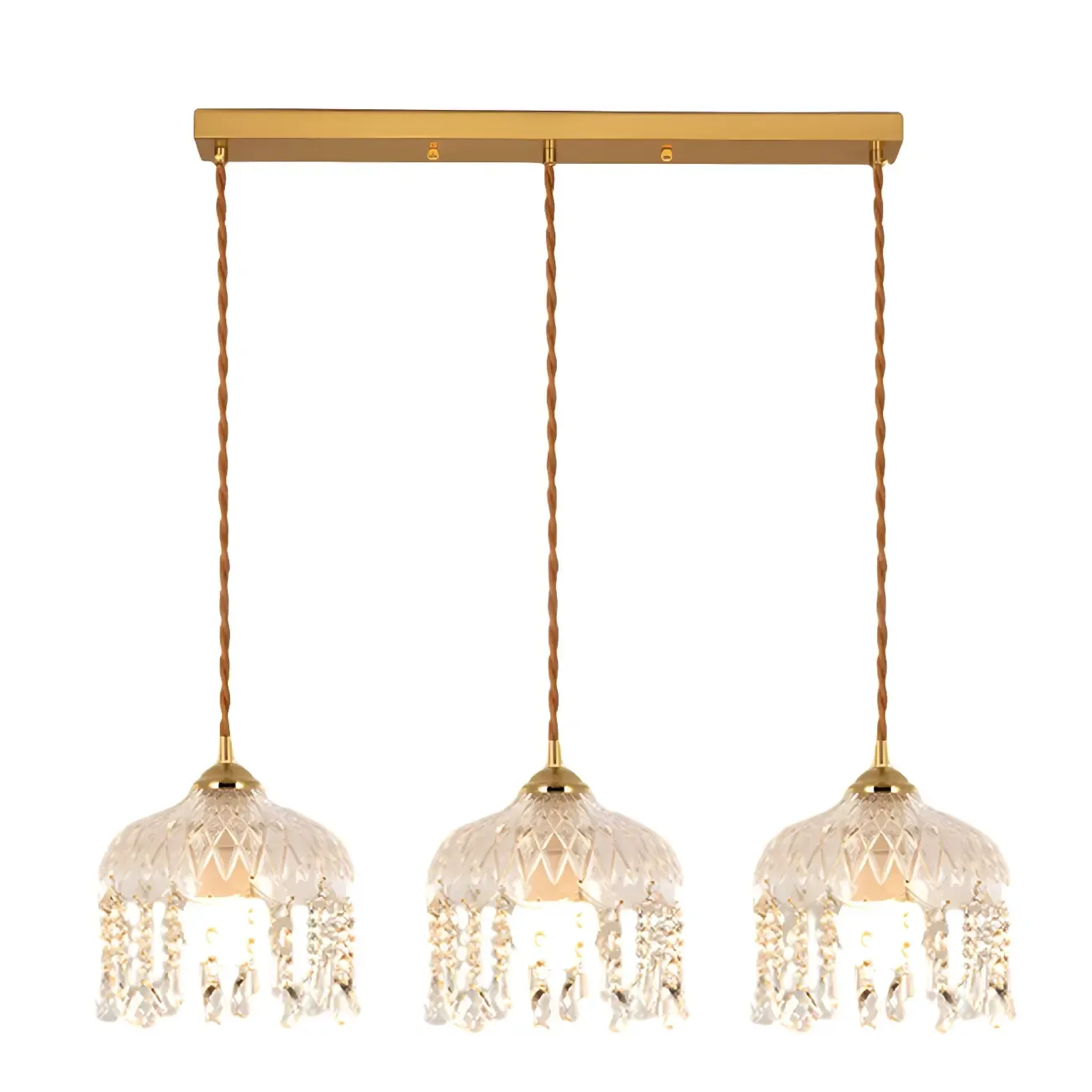 Elegant Glass-Crystal Gold Island Pendant Lights