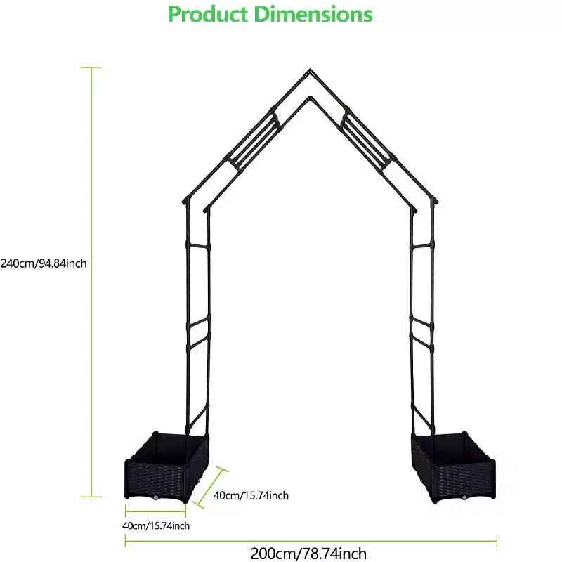 GustoWave Garden Arbor Trellis with 2 Planter Boxes for Climbing Plants, Black