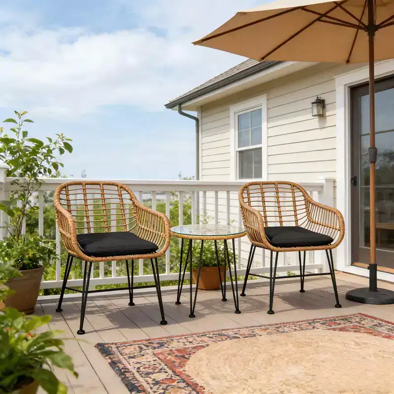 Gymax 3-Piece Outdoor Bistro Set w/ Chairs Round Glass Coffee Table for Garden Poolside Balcony Backyard Gray/Turquoise/Black/Navy/Red
