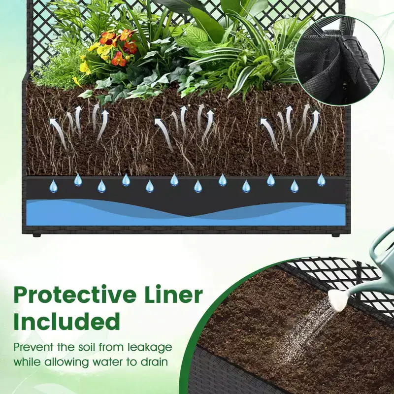 Costway 1/2 PCS 58 Raised Garden Bed with Trellis, Wicker Planter Box with Privacy Screen Brown/Black