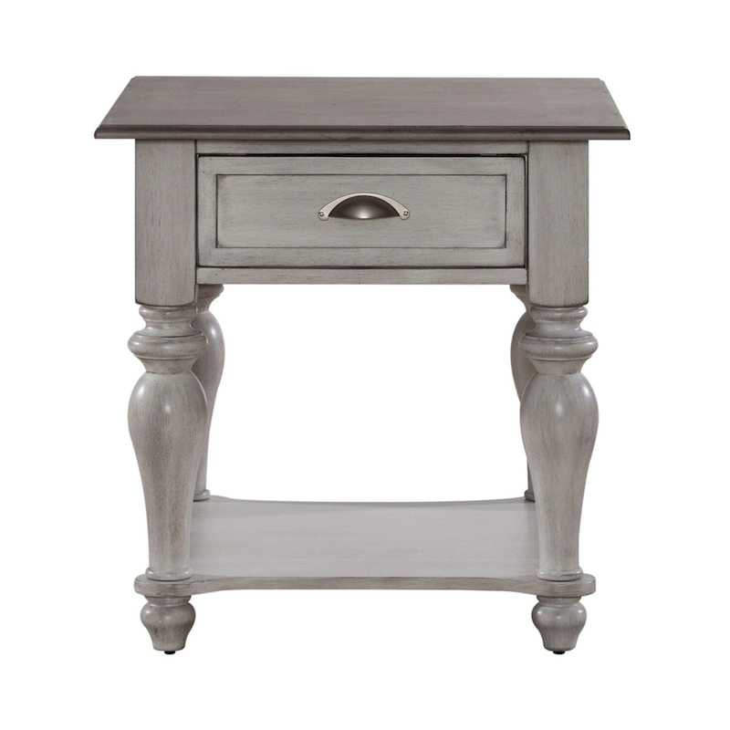 Ocean Isle Antique White & Weathered Pine Drawer End Table