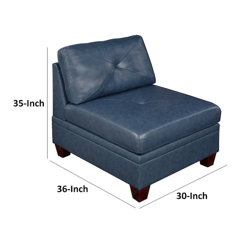 Blue 37-inch Modular Armless Sofa Chair with Faux Leather