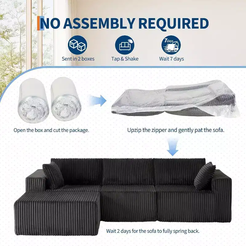 108 Modular Sectional Sofa Couches for Living Room Cloud Memory Boneless Couch No Assembly Required