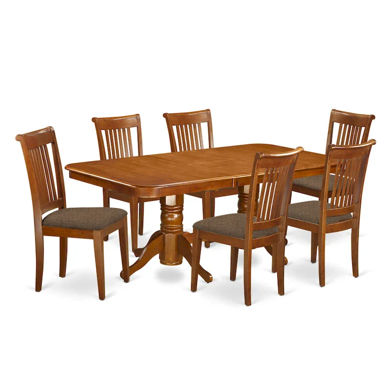 Rectangle Dining Table with Butterfly Leaf & 6 Chairs – Saddle Brown
