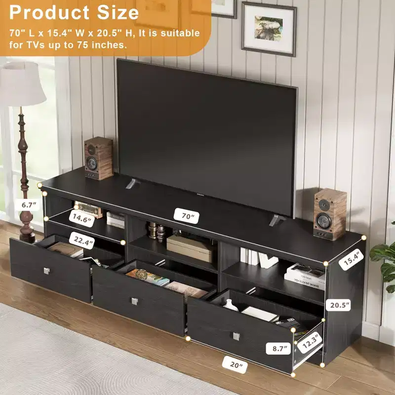 Acekool Wood TV Stand for 75 TV, Mid-Century Modern Entertainment Center with 3 Drawers for Living Room