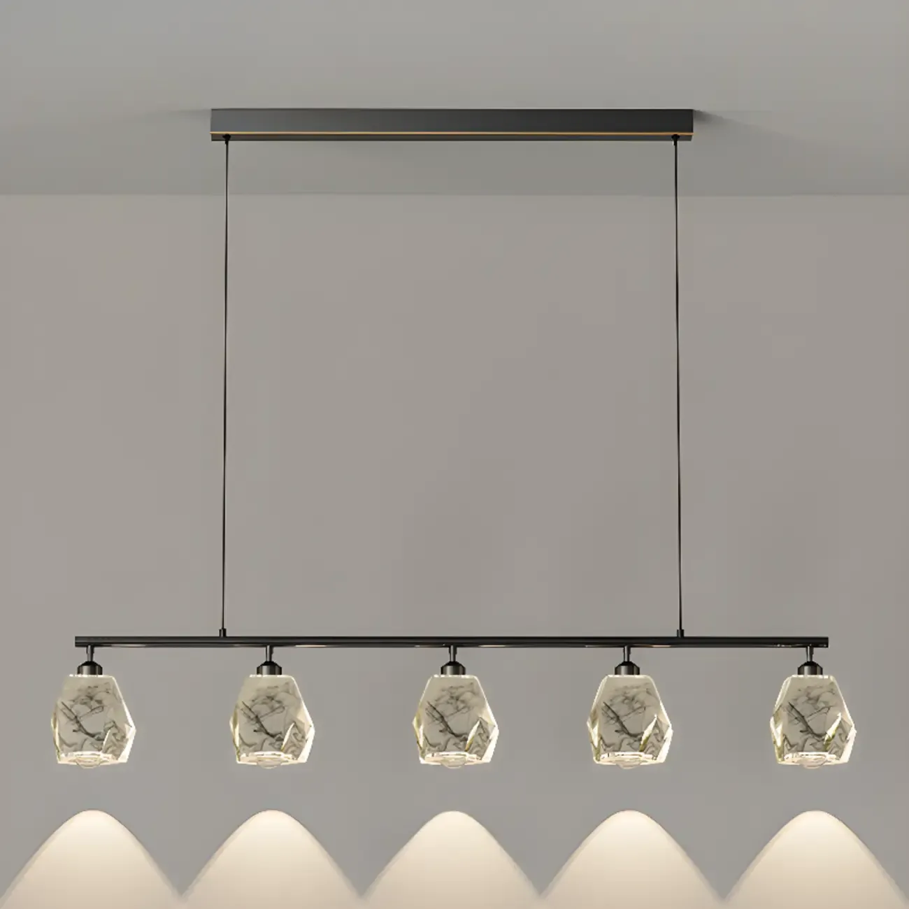 Geometric Gold Crystal Down Island Pendant Light