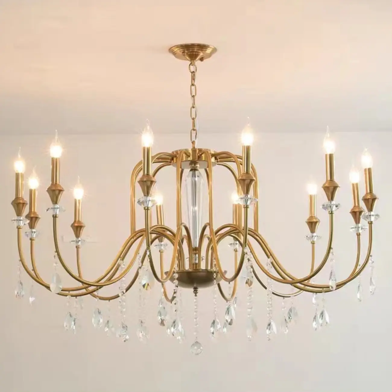 Metallic Alloy Hanging Gold Adjustable Crystal Chandelier