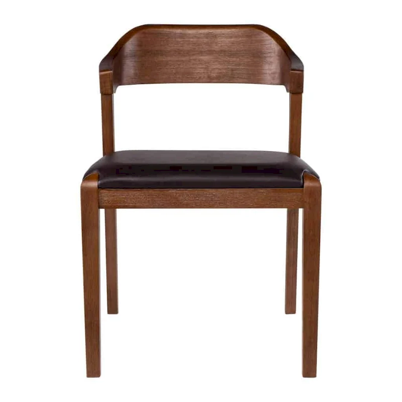 Mid-Century Rubberwood Dining Chair with Faux Leather Seat – Chestnut Wire-Brush
