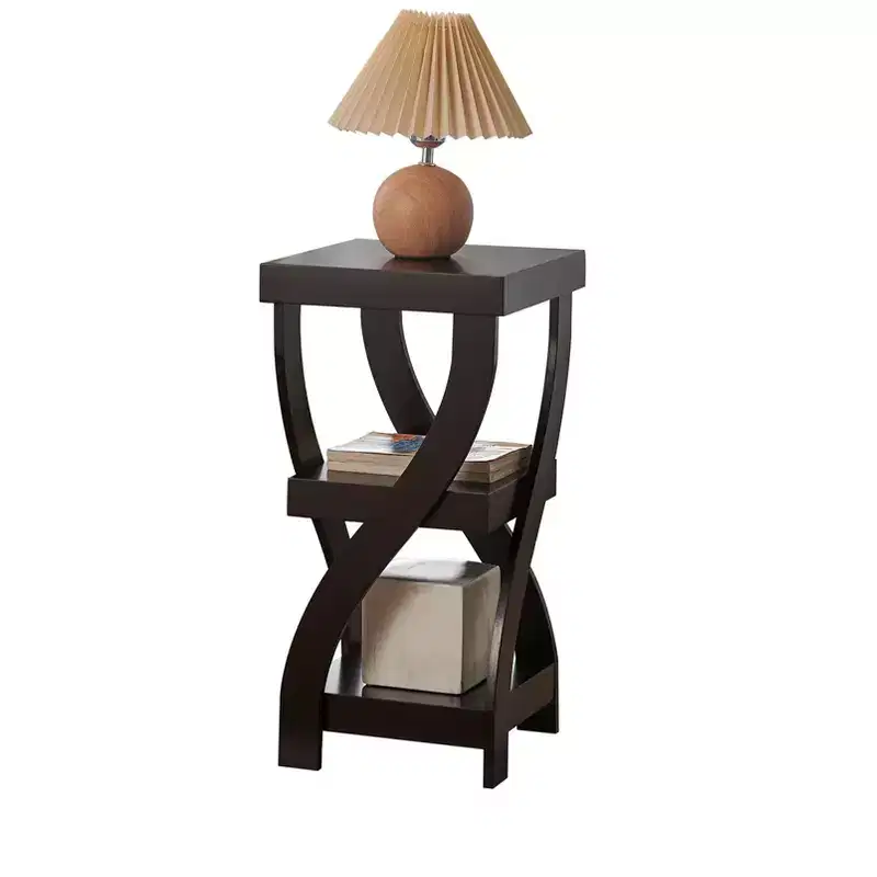 Kings Brand Furniture 3-Tier Wooden End Table with Shelves - Square Nightstand for Bedroom or Bookshelf
