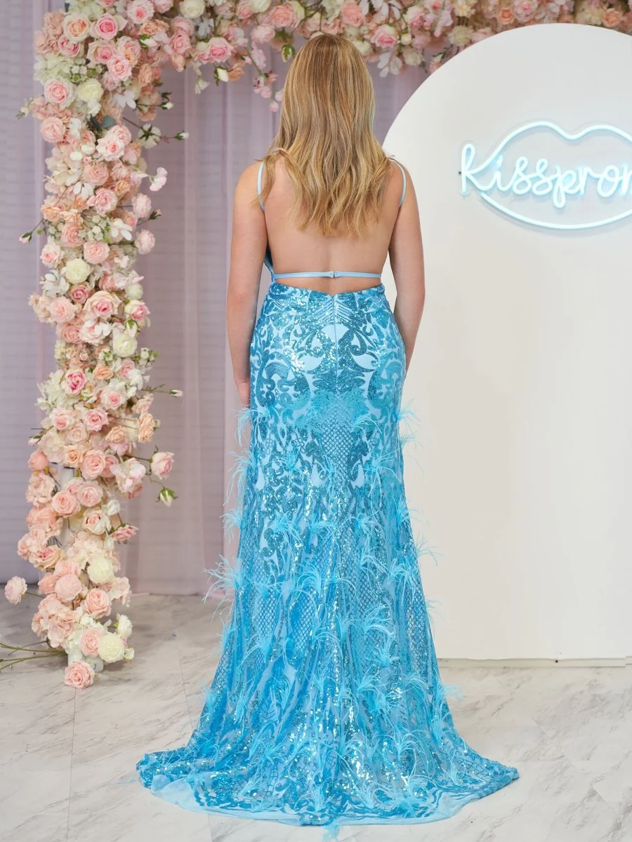 Jade Sequin Lace V Neck Mermaid Prom Dresses with Slit