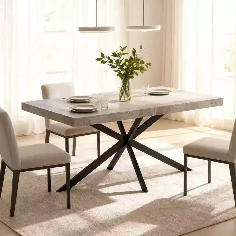 Homy Casa Extendable Rectangular Dining Table with Central Contrast Panel and Metal Base, Holiday Gathering, New Year Refresh