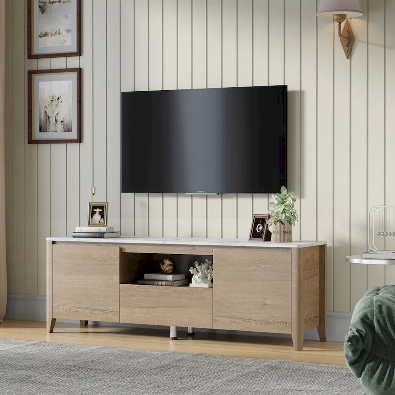 58 TV stand with LED Lights Entertainment Center TV cabinet with Storage for Up to 80 inch for Gaming Living Room Bedroom