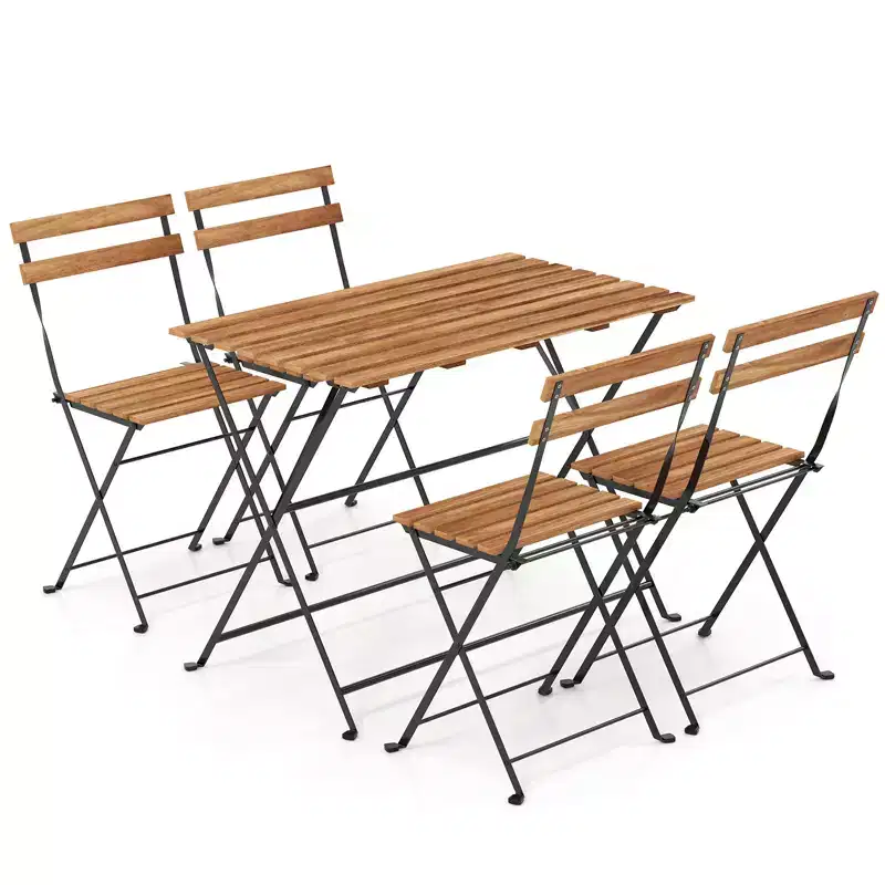 Costway 5 PCS Patio Acacia Wood Dining Set w/ 4 Folding Chairs Slatted Seat & Tabletop