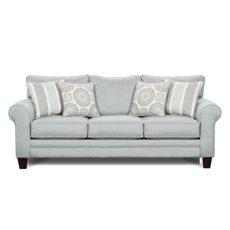 Light Blue/Grey Round Arm Sofa, Seats 3