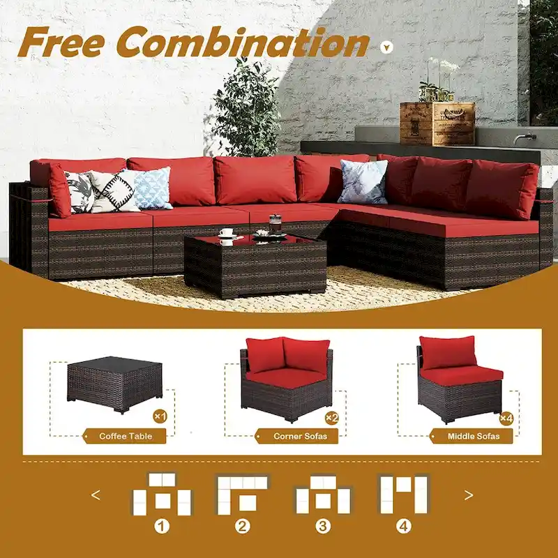 UPHA Cushioned 7-piece Conversation Sectional Patio Group Furniture