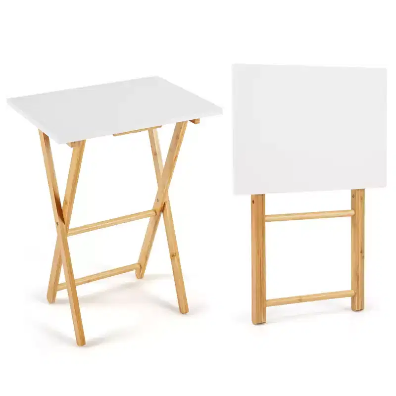 Costway Folding TV Tray Tables Set of 2 Bamboo Snack Table for Small Spaces Bedroom
