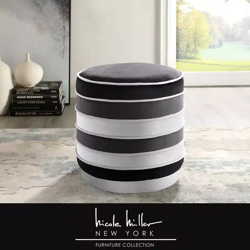 Nicole Miller Cory Velvet Round Multi Layered Ottoman