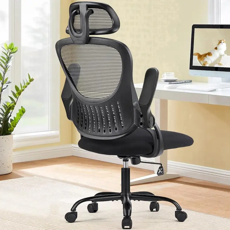 Black/Blue/Brown Mid-Back Mesh Office Chair, Flip-Up Arms, Adjustable Headrest, Single User