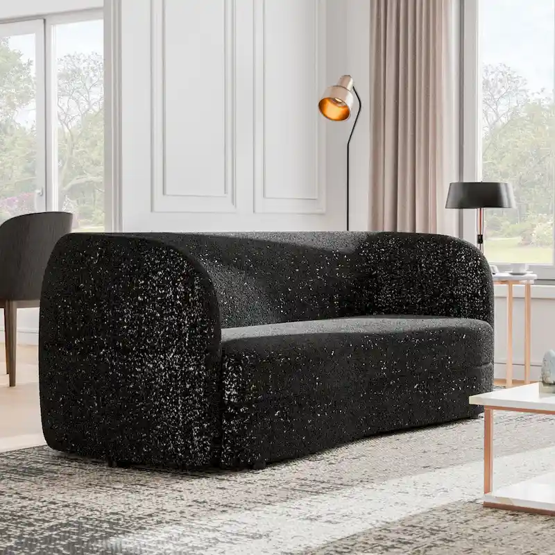 Modern Curved Arms Boucle Sofa with Kidney Style Seat