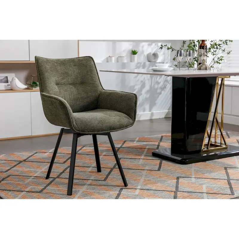 Green Swivel Fabric Dining Chair with Steel Legs
