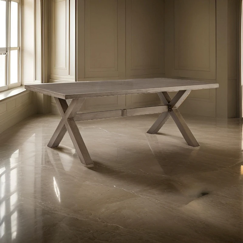 Beln 80 Inch Outdoor Dining Table, Rectangular, Aluminum Frame, Beige