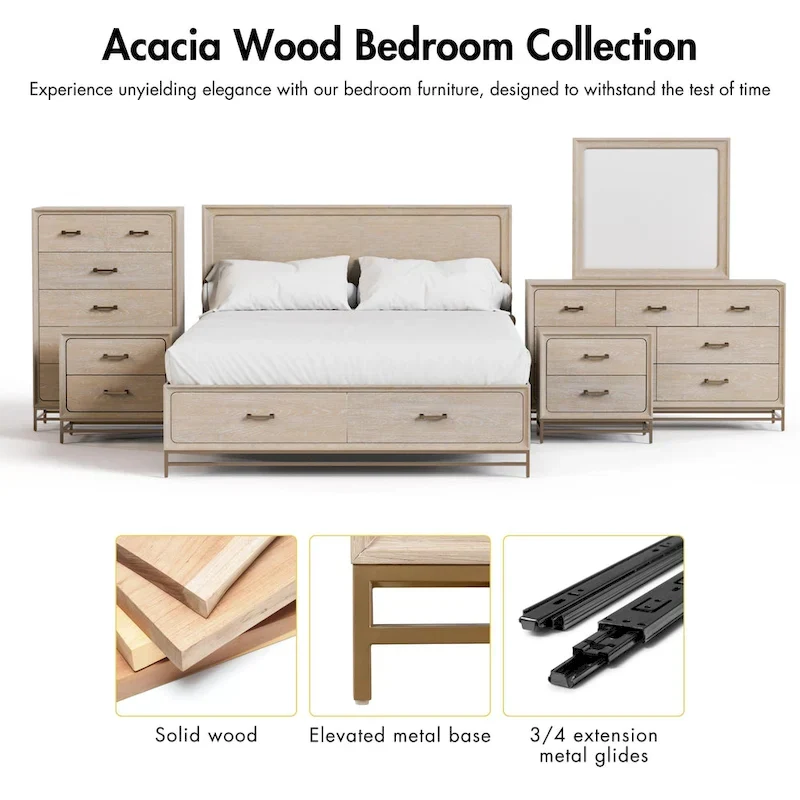 Furniture of America Drayden Transitional Oak Solid Wood 4-Piece Bedroom Set