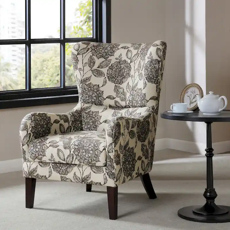 Multi / Linen Transitional Polyester Wing Back Accent Chair with Loose Seat Cushion - Single Use