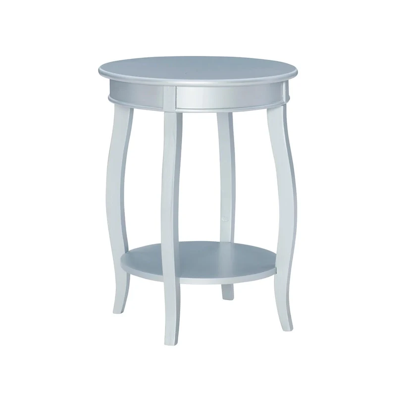 White Round Side Table with Lower Shelf & Cabriole Legs, 1-Person